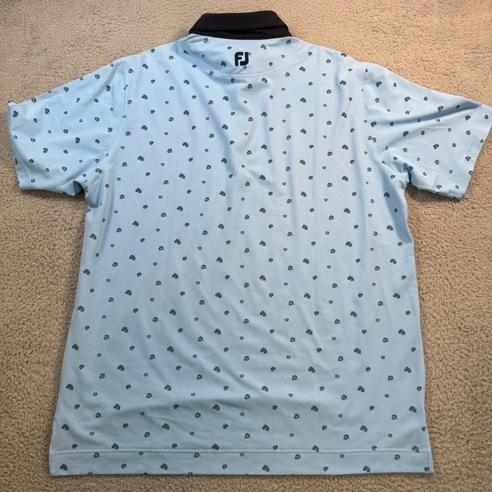 FootJoy‎ Mens XL Golf Polo Shirt Light Blue Flower Print Stretch Short Sleeve
